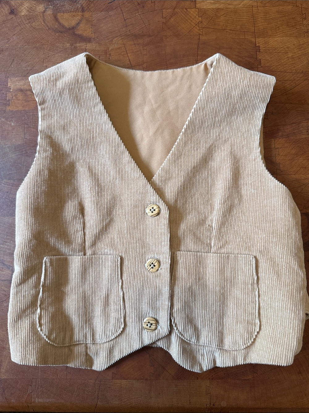 Hand made Beige Corduroy Button Front Vest
